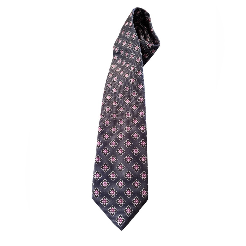 Brooks Brothers Makers & Merchants Printed Floral Navy Pink Silk Necktie 3.5” XL